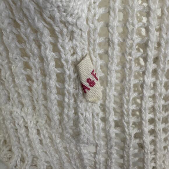Abercrombie & Fitch Womens Long Sleeve Open Knit White Hooded Sweater Medium - Picture 13 of 13